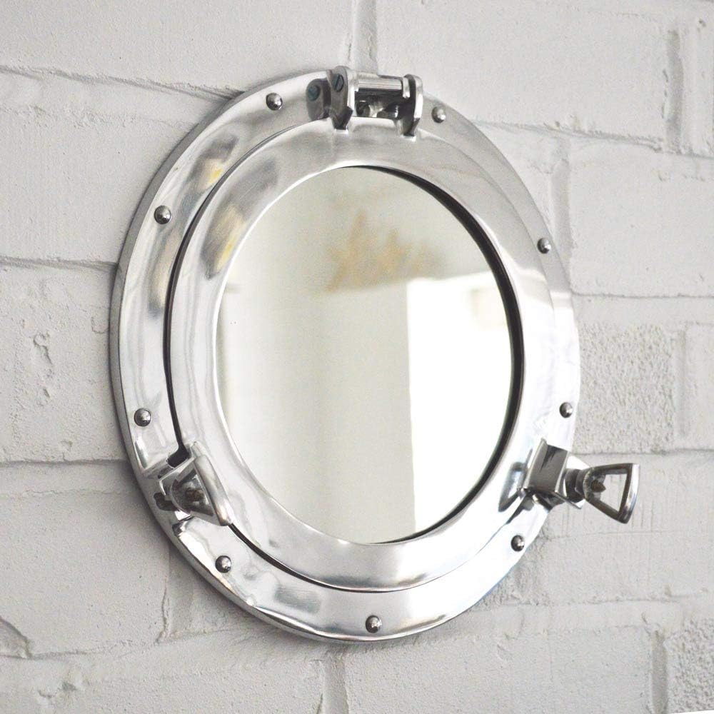 Hind Handicrafts Wall Mounted Vintage Nautical Ship Porthole Mirror for Home Decor | Pirate's Maritime Nautical Themed Decor | Vanity Mirror (20 INCHES, Nickel Chrome)