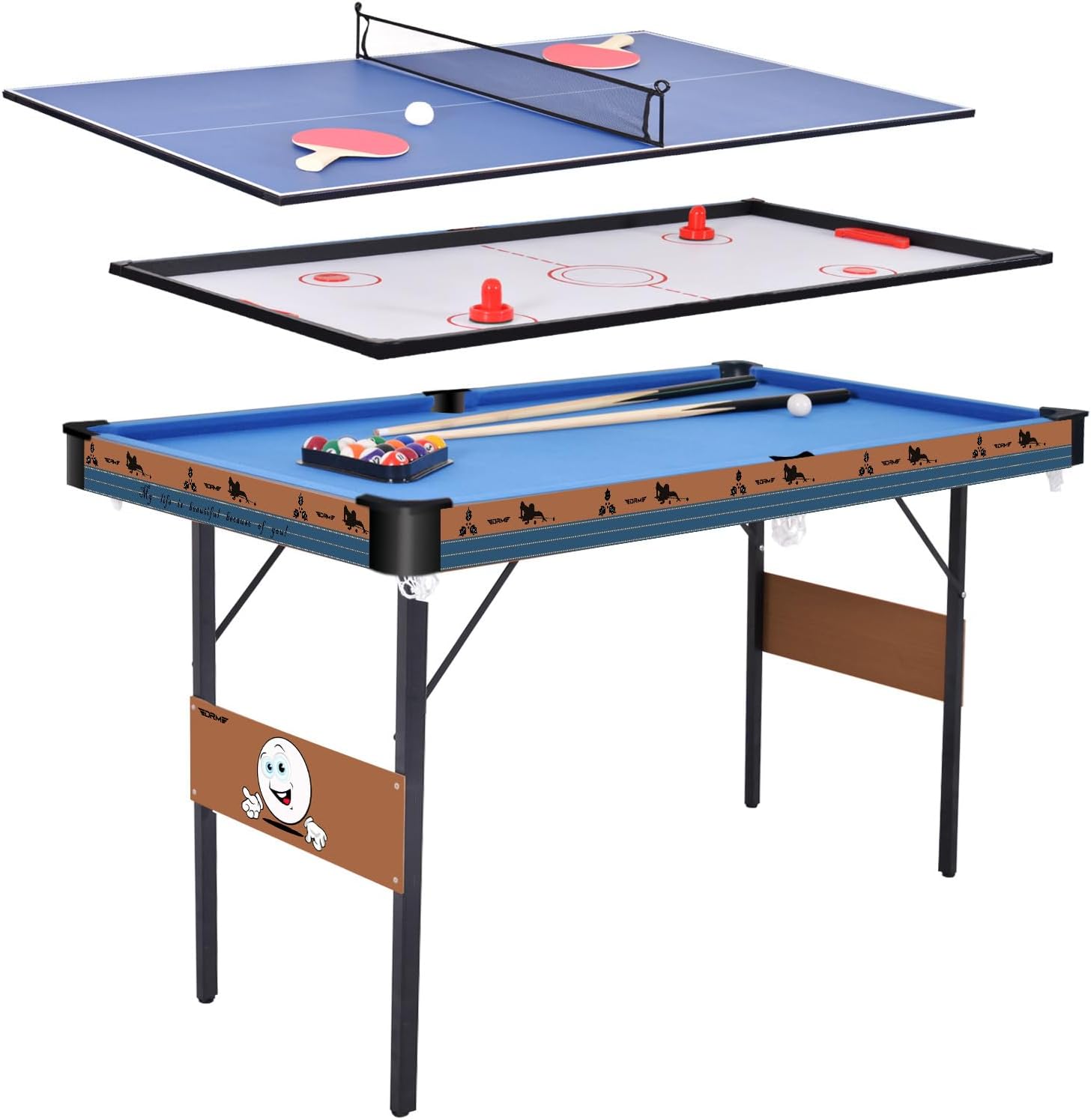 55Inch Games Table Foldable 3 in 1 Combo Game Table, Folding Pool Table/Billiard Snooker Table, Air Hockey Table, Table Tennis Table with All Accessories