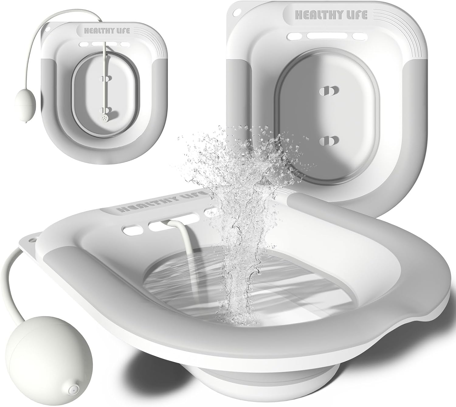 Sitz Bath, Foldable Sitz Bath for Toilet Seat Sitz Bath with Flusher Collapsible Sitz Bath for Hemorrhoids, Postpartum Care and Surgery Relief, Fits Most Toilets, Easy to Store, Steam Seat（Grey）