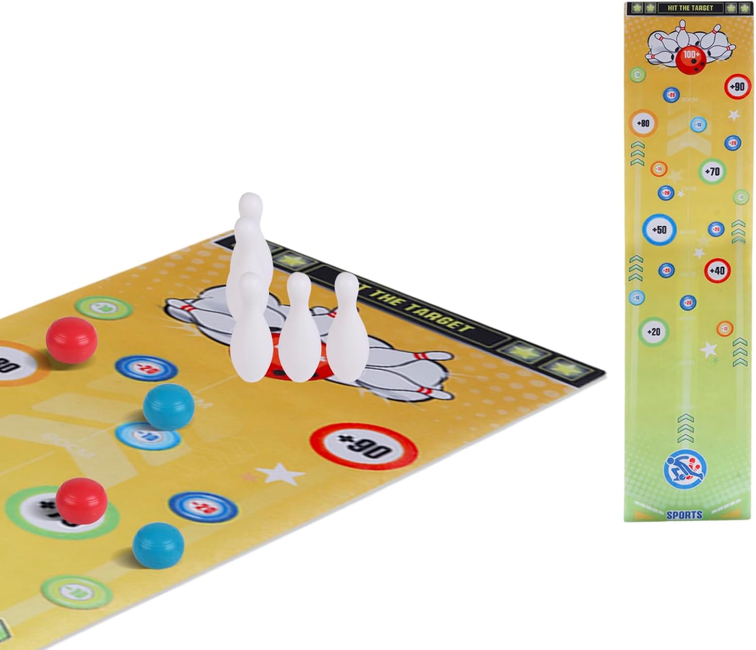 JUNIOO Tabletop Bowling Sports Game, Tabletop Bowling Balls with Non woven gaming cloth For kids Adults Family Indoor and Outdoor