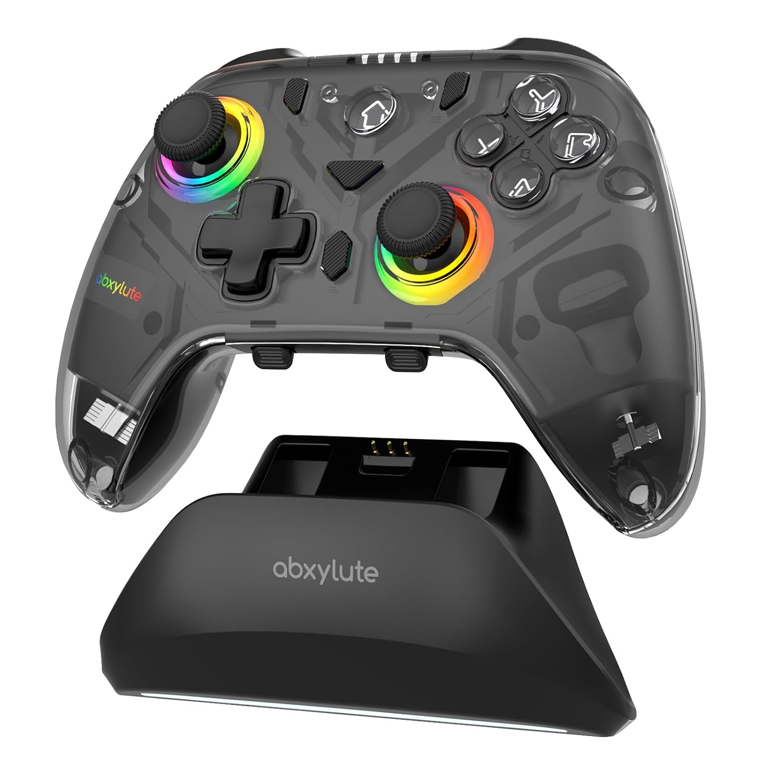 C8 PC Controller - Wireless Bluetooth Gamepad - Hall Effect Joystick RGB Backlit - 1000Hz Polling Rate -Dual Vibrate Macro Buttons for PC, Switch, Switch 2, iOS, Android, Steam, TV, MAC &Charging Dock