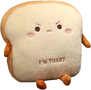 Toast Bread Plush Pillow, Bread Stuffed Pillow,Food Plush Pillow with Hand Pocket Great Gift Choice for Kids Adults (15.7 * 13.7 in,Angry)