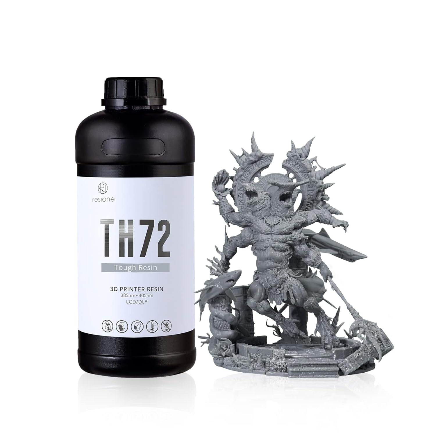 RESIONE Flexible-Tough 3d Printer Resin - TH72 3D Liquid Resin with Long-lasting Toughness and Impact Resistant - Low Water Absorption Resin for Figurine (TH72 Medium Gray-1kg)