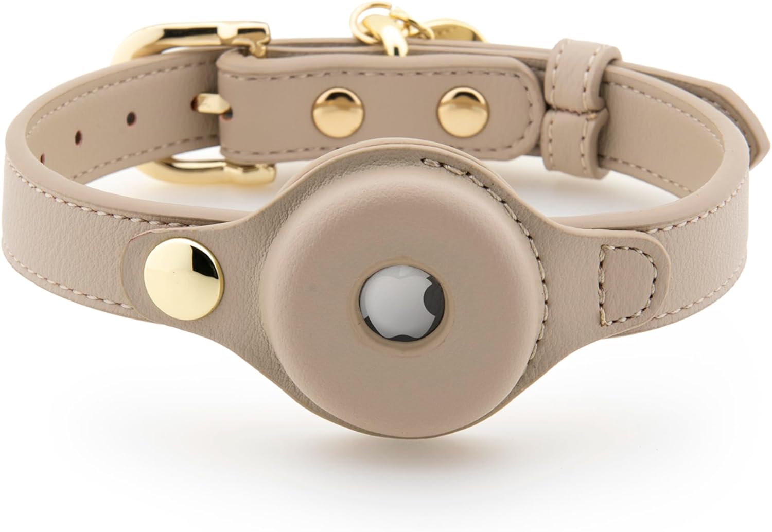 Cupertino Dog Collars, Harnesses & Leashes Made from Vegan Leather with Dog Tracker Device Holder Adjustable Dog Collar (Extra Small, Beige)