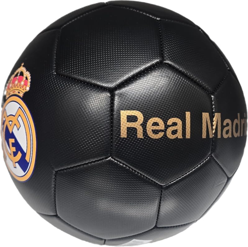 Icon Sports Black Limited Edition Real Madrid Soccer Ball Officially Licensed Player Ball Size 5 (Shiny Fabric) S Grade