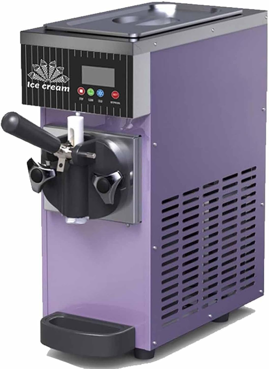 Single Flavor Ice Cream Machine, 4-8kg/H Output, 3.5L Refrigerated Hopper, 1L Freezing Tank, Auto Clean, LCD Panel, 750W Countertop Soft Serve Ice Cream Maker Purple-BQL28