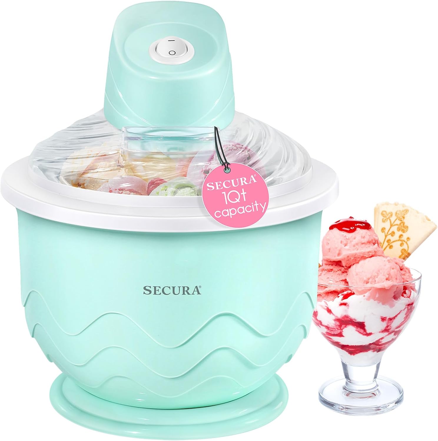 Secura Ice Cream Maker, DIY Visualization Ice Cream Machine for Gelato, Sorbet, Frozen Yogurt, Perfect for Beginners, Food Grade Safe Material, 1QT