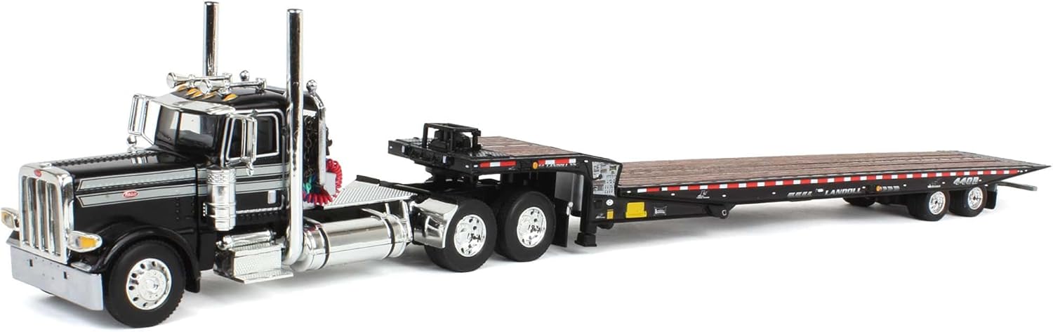 First Gear DCP 1/64 Black Peterbilt 389 Day Cab Landoll 440B Traveling Axle Trailer 60-1980