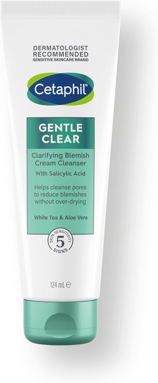 Cetaphil Gentle Clear Clarifying Blemish Cleanser 124ml, Face Wash for Gently Cleaning Pores, with 2% Salicylic Acid & Aloe Vera for Sensitive Skin