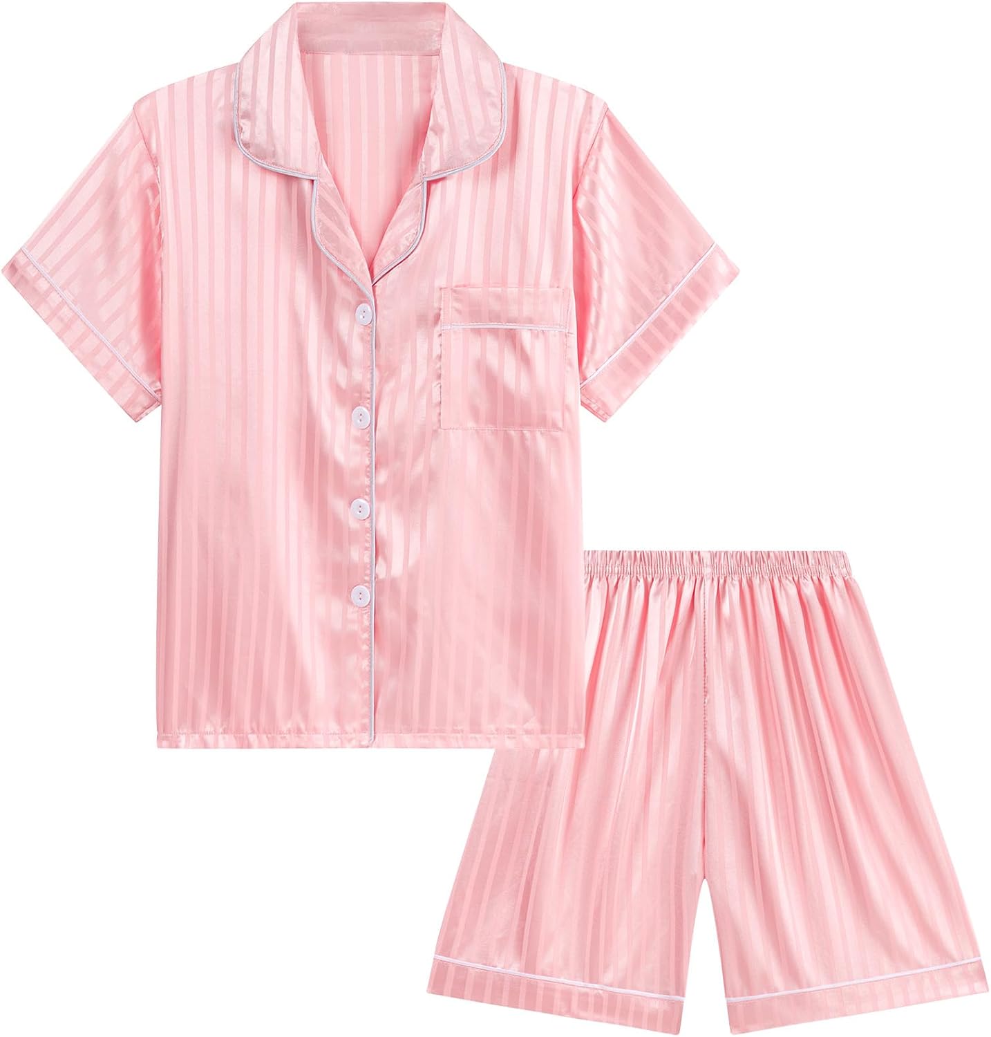 DIPUG Girls Pajamas Satin Pjs Short Sleeve Sleepover Party Gift | Soft kids Nightwear for Home and Bedtime Use