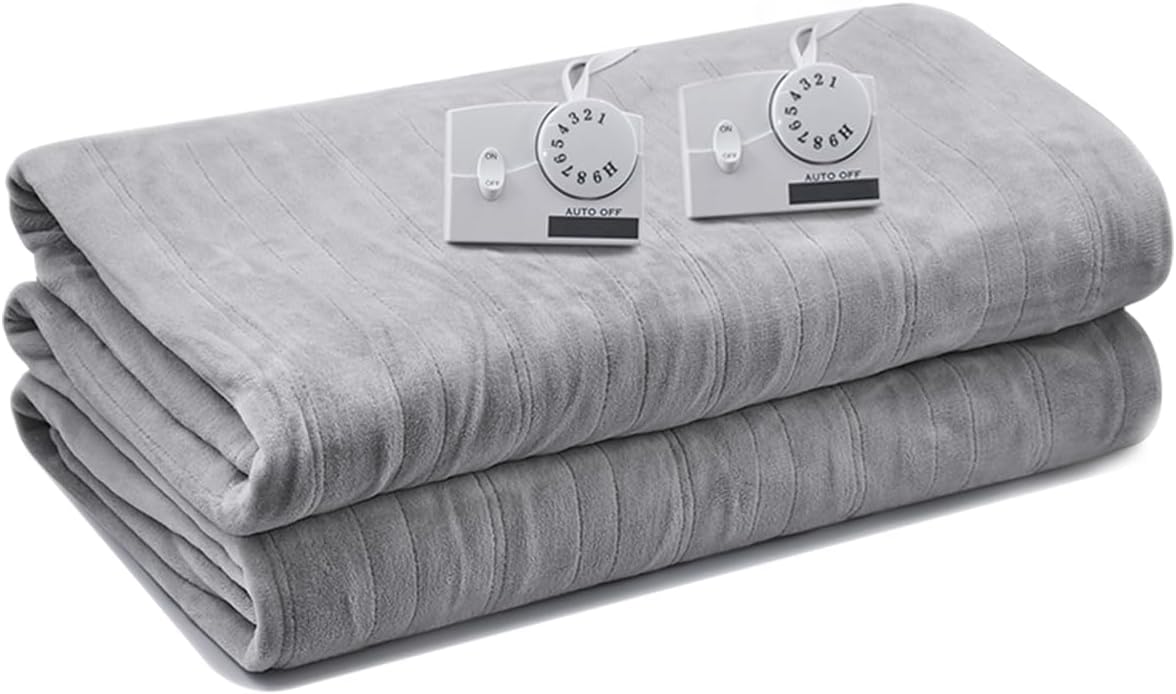 Electric Heated Blanket King Size, Flannel Warm Blanket with 10 Heat Settings, 10 Hours Auto Shut Off, Fast Heating Warming Blankets, Machine Washable, Grey, 90 * 100 Inchs
