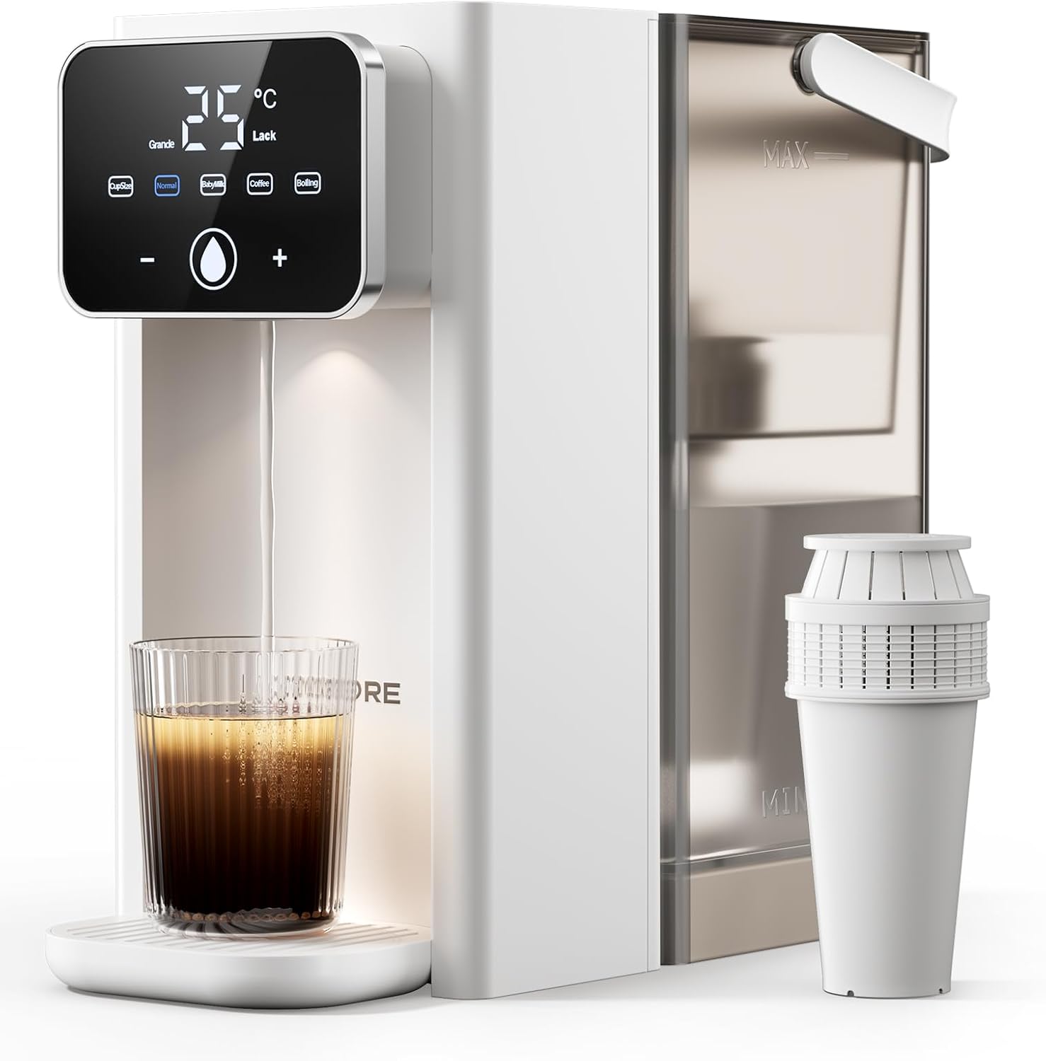 KOMORE 3L Instant Hot Water Dispenser, Filter Water Dispenser with 16 Adjustable Temperature Settings, 2200W Fast Boil, Electric Kettle with LED Touch Display & Cleaning Program, White