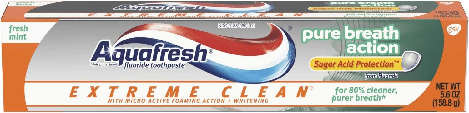 Aquafresh Extreme Clean Pure Breath Action, Fresh Mint, 5.6 Ounce, Pack of 3
