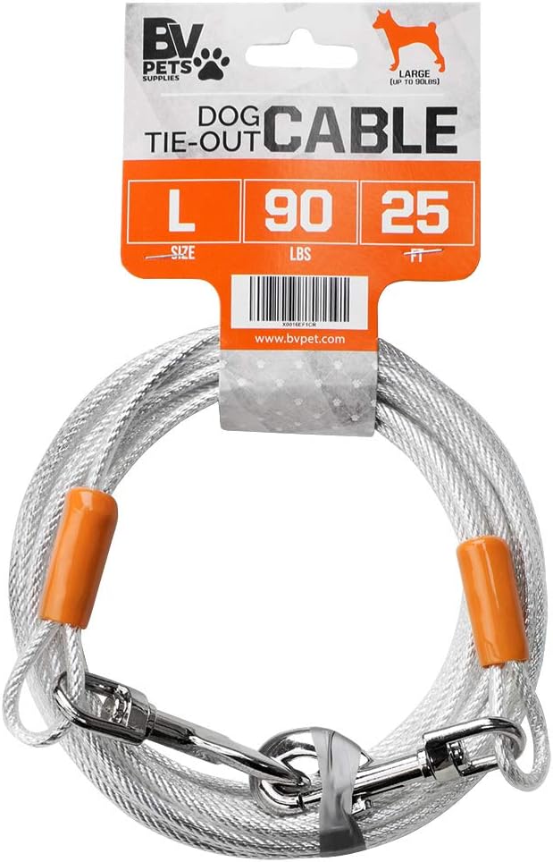 BV Pet Reflective Tie Out Cable for Large Dog up to 90 pound, 25 Feet