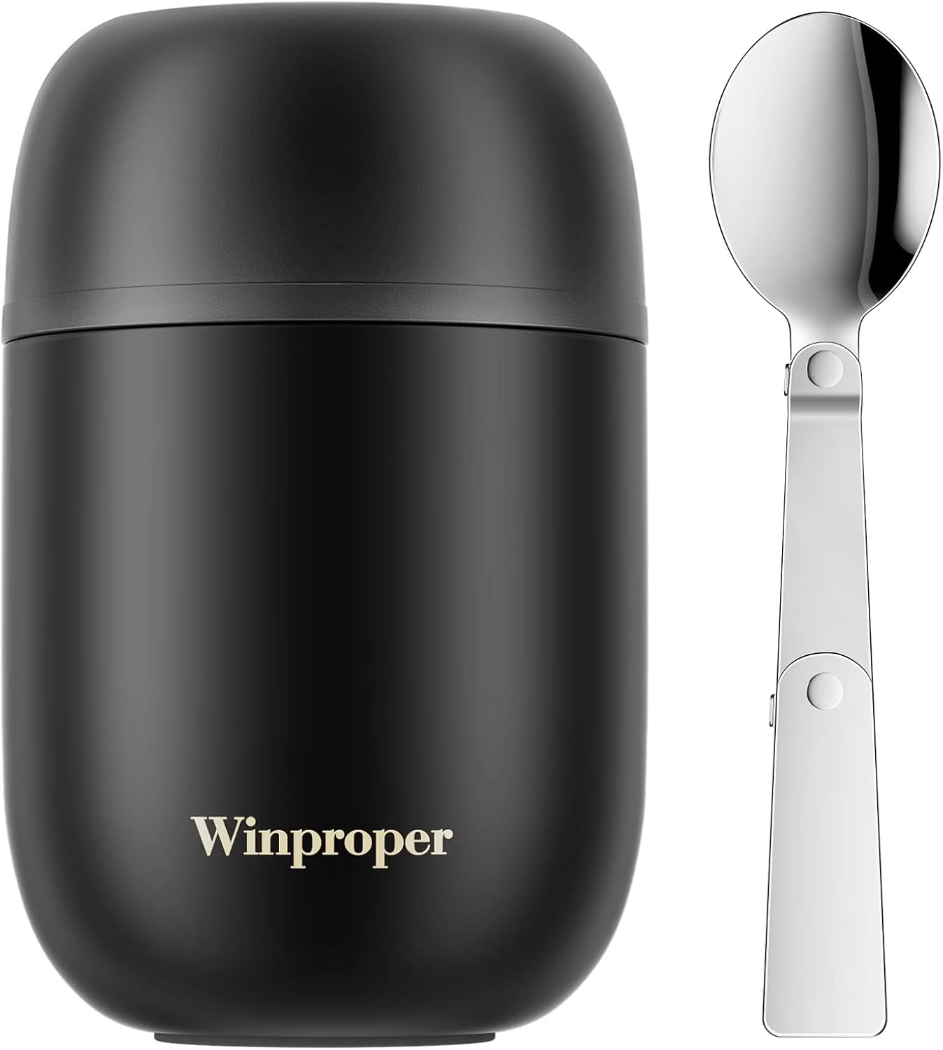16OZ Food Container for Hot Food, Airtight Insulated Food Jar for Adult & Kids, Stainless Steel Vacuum Lunch Container, Kids Lunch Cup with Spoon, School, Office, Picnic, Outdoor, Black