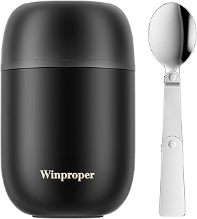 16OZ Food Container for Hot Food, Airtight Insulated Food Jar for Adult & Kids, Stainless Steel Vacuum Lunch Container, Kids Lunch Cup with Spoon, School, Office, Picnic, Outdoor, Black