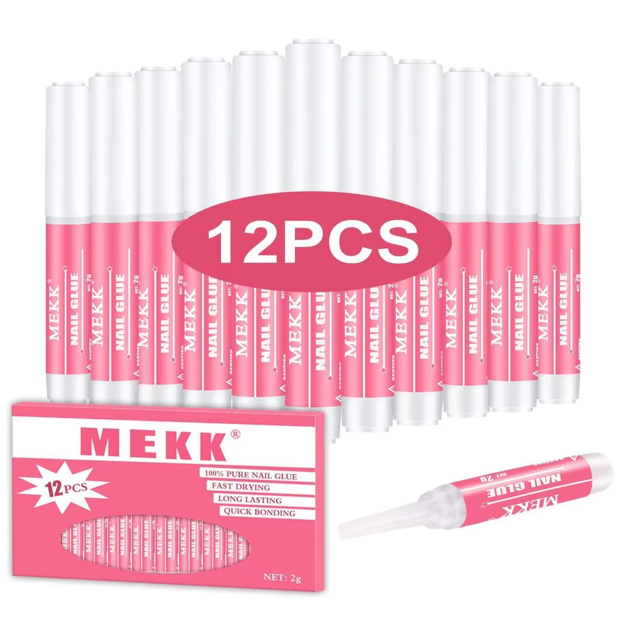 MEKK Nail Glue,Super Strong Nail Glue for Acrylic Nails,Long Lasting Nail Glue for Press Ons,Professional Nail Tip Glue Nail Tech Supplies Adhesive Press On Nail Glue for Nail Tips 0.07OZ/PCS(12PCS)