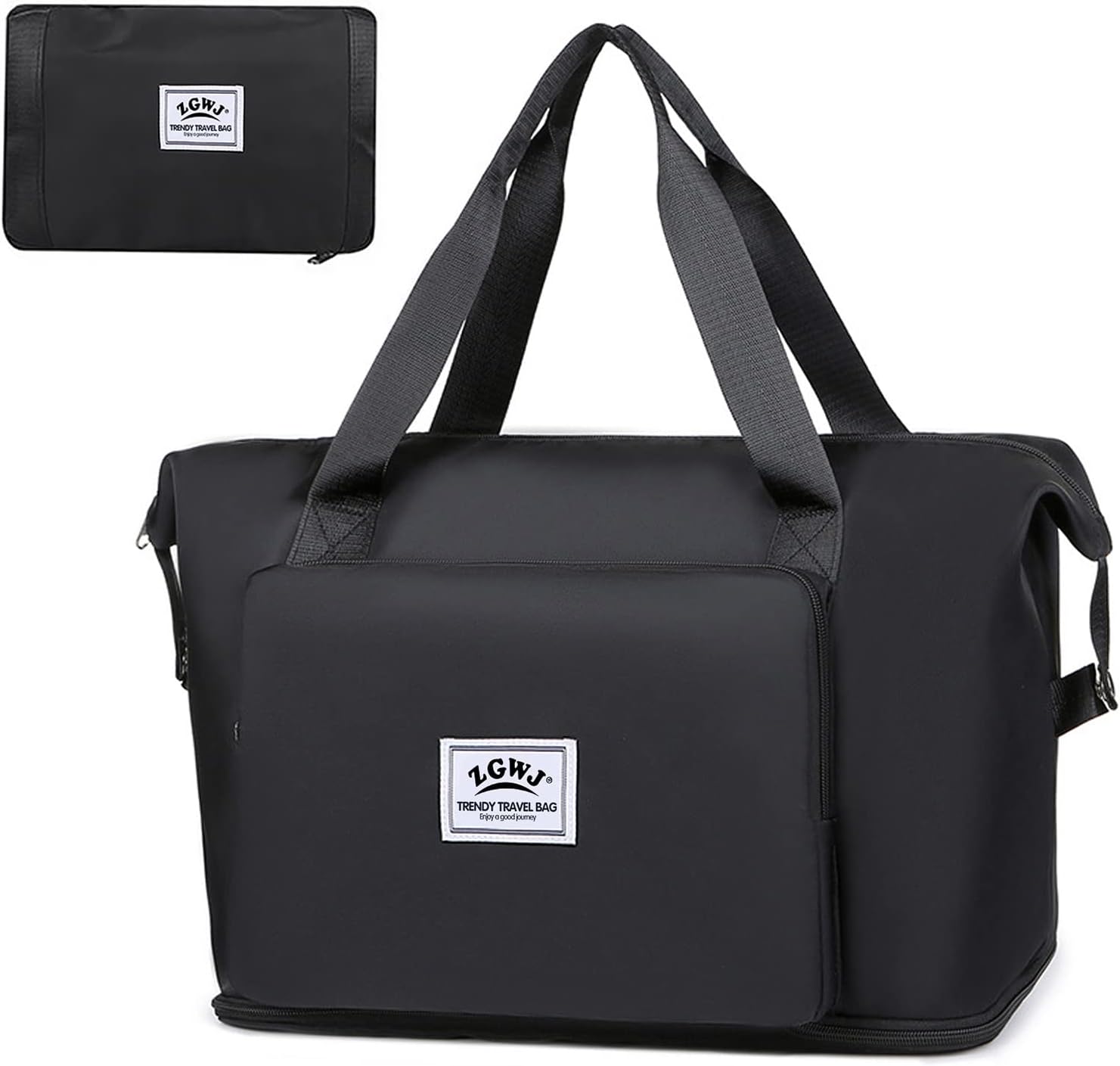 Travel Duffel Tote Bag,Waterproof Shoulder Weekender Bag For Women and Men Swim Sports Travel Gym Bag,Foldable and expandable bag Lightweight and easy Carry on Black