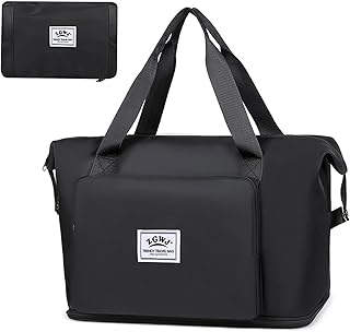 Travel Duffel Tote Bag,Waterproof Shoulder Weekender Bag For Women and Men Swim Sports Travel Gym Bag，Foldable and expandable bag Lightweight and easy Carry on Black