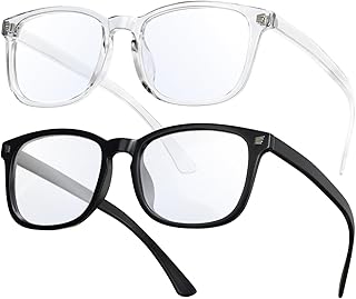 livho 2 Pack Blue Light Blocking Glasses, Computer Reading/Gaming/TV/Phones Glasses for Women Men,Anti Eyestrain & UV Glare (Light Black+Clear)