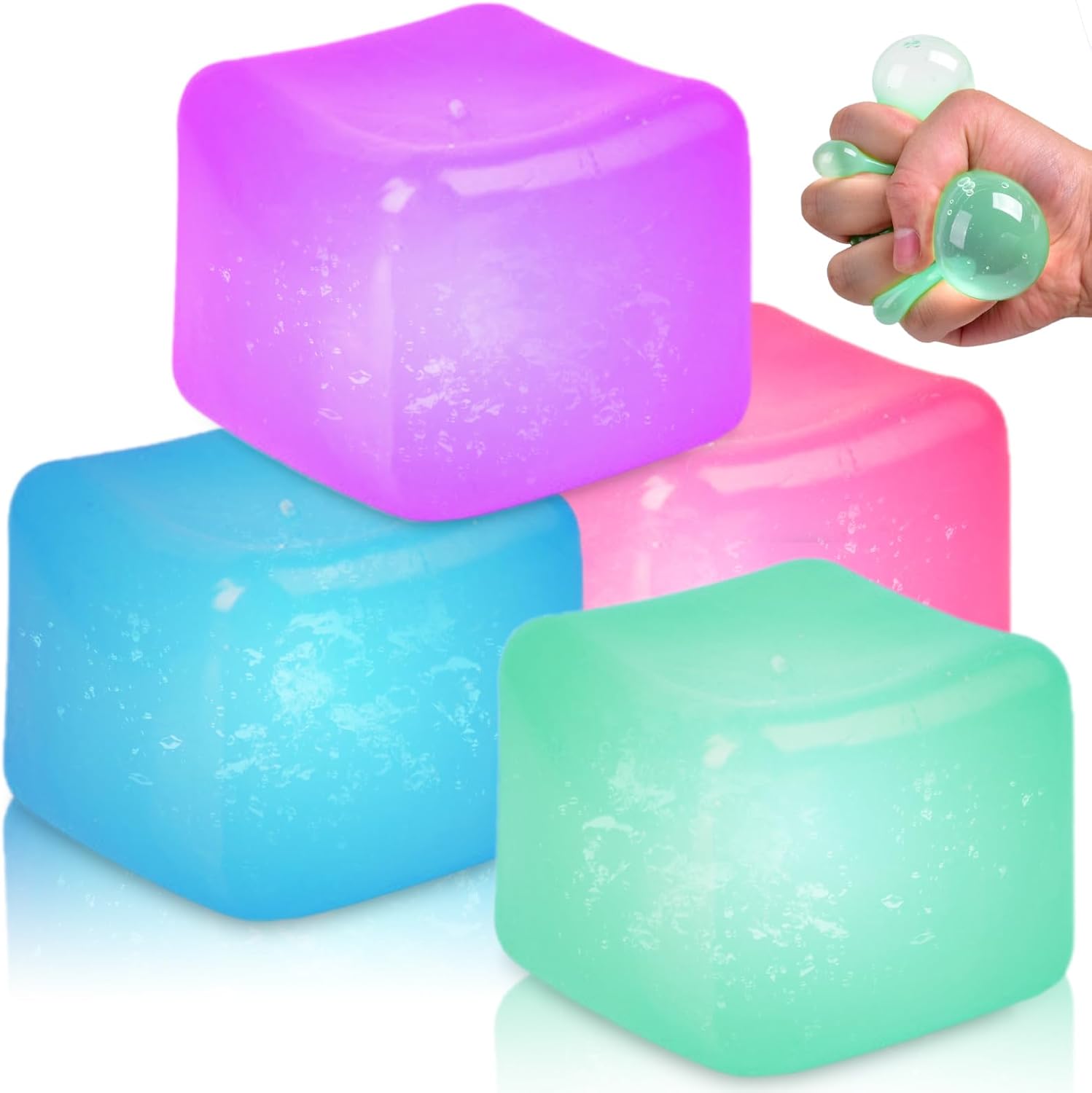 Aonuily Stress Cube Stress Balls, 4Pcs Squishy Cube Fidget Toy for Adults & Kids, Stress Relief Sensory Toys Squeeze Sugar Balls for Boys Girls