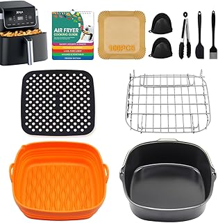 11pcs Air Fryer Accessories for Ninja Air Fryer Pro XL 6-in-1 6.5 QT AF181 and 6-8 QT Air Fryer, with Air Fryer Liners Disposable 100pcs and Silicone Aiy Fryer Liners Reusable, Cheat Sheet