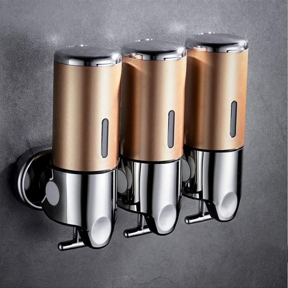 3 in 1 Chamber Wall Mounted Shampoo and Conditioner Dispenser (Gold)