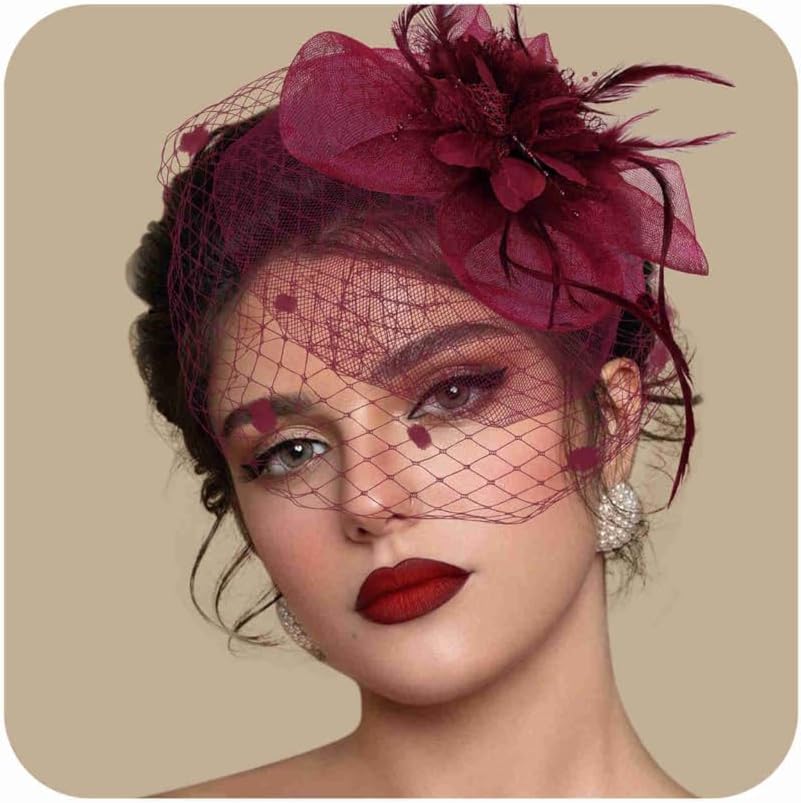 Fascinators Hats for Women Church Tea Party Derby Hat Veil Headband