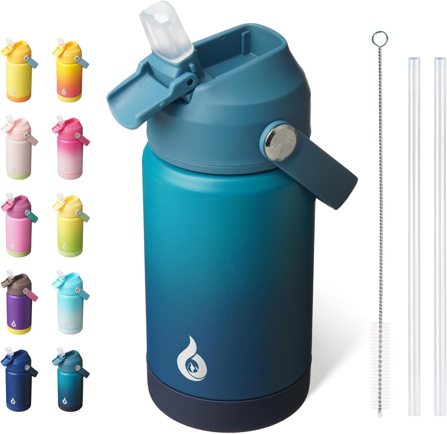 BJPKPK 12oz Insulated Water Bottle, Stainless Steel Bottle with Straw Lid | Soft Silicone Nozzle, Keep Cold & Hot, Leak-Proof BPA-Free Metal Bottle with Flex Handle for Travel, Gym & Everyday Hydration
