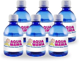 AQUAWAWA Nursery Water for Babies 6 Pack 8 oz Bottles Purified Vapor Distilled | Single Serve | Lightweight for Diaper Bag | BPA, Fluoride, Chemical, and Mineral Free | Dr Recommended, Clean, Fresh
