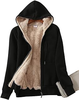 Yeokou Women's Casual Full Zip Up Sherpa Lined Hoodie Sweatshirt Jacket Coat
