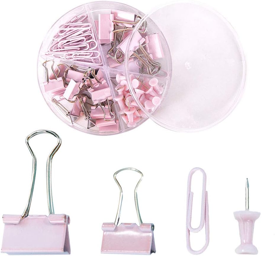 72 Pieces Office Supplies Set,Including 22 Binder Clips/30 Paperclips/20 Push Pins Thumb Tacks,School Desk Accessories Organizer with Box for Home Office School