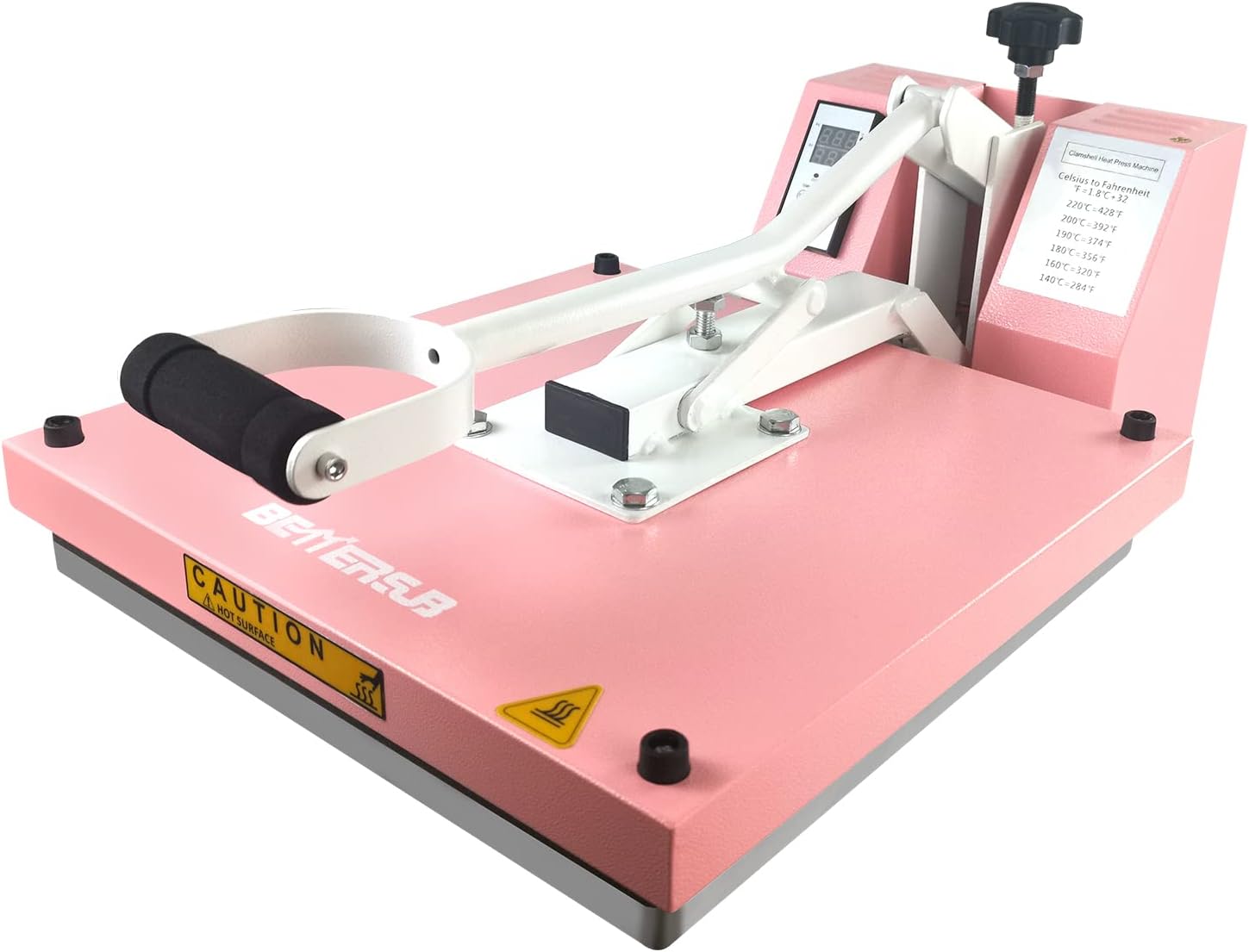 BetterSub Industrial 15" x 15" Clamshell Heat Press Machine for T - Shirt, Sublimation, Vinyl & HTV DIY Printing with Digital Control, Teflon Plate & Safety Features (Pink, 15" x 15")