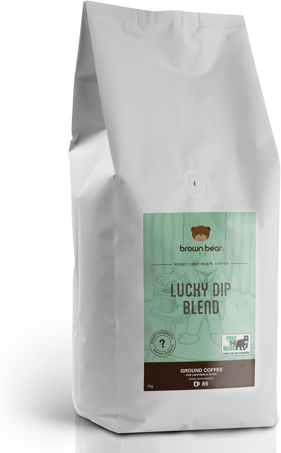 Ground Coffee 1kg - Wonky Mystery Zero Waste Ground Coffee - Brown Bear Lucky Dip - For French Press Cafetiere Filter Drip V60 Aeropress - Light to Medium to Dark Roast - Donation to Free The Bears