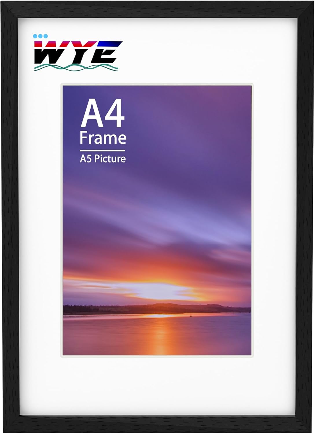 A4 Frame Wooden Photo Frames with A5 Mount, A4 Picture Frames with Stand Tabletop or Wall Hanging, A4 Black Frame Poster Frame with Plexiglass Window, Black