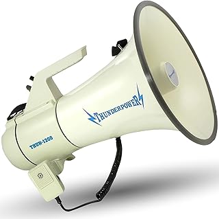 45W 2000 Professional Yard Sound Range PA Bullhorn Megaphone Speaker w/ 2 Modes, Aux Input, & DC Charger, Loud White Hand Held Bull Horn/Mega Phone, Electric Megahorn