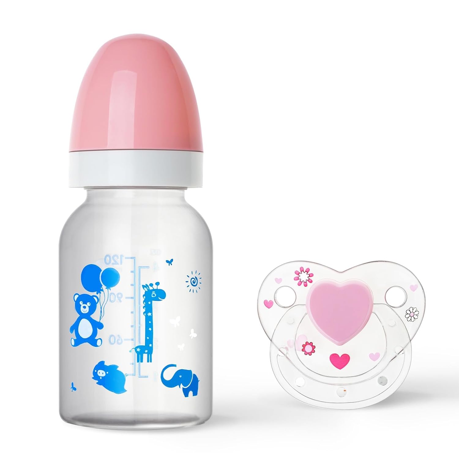 JIZHI Baby Doll Bottle and Magnetic Pacifier Set, Baby Doll Accessories for Reborn Baby Dolls, Pretend Play Feeding Toy Kids Gift (Pink)