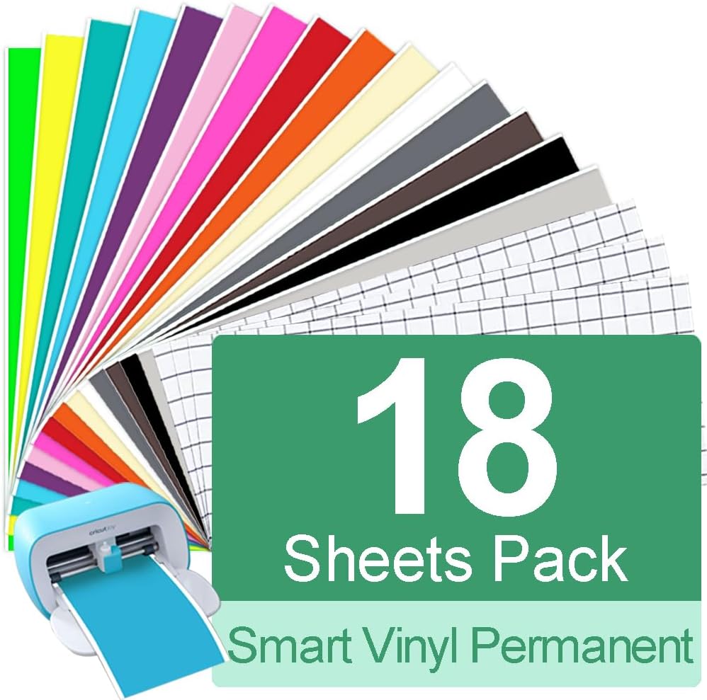 Smart Adhesive Vinyl Permanent Cricut Joy Film: 5.5 X 12 in (18 Packs) Craft Transfer Vinyl Film Plotter Set for Laptops, Phones, Walls