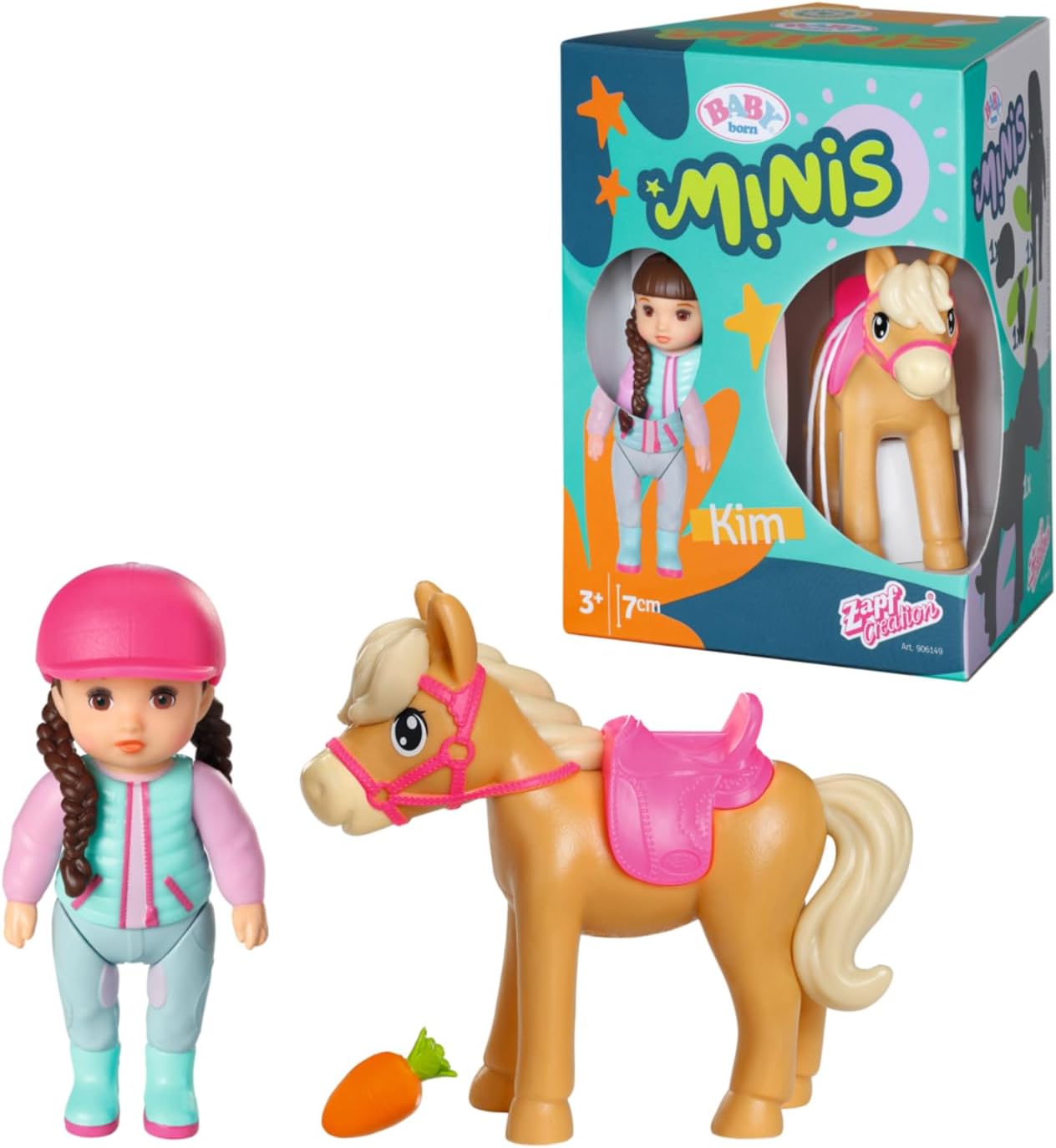 BABY born Minis Playset Horse Club Set with Kim 906149 - 7cm Doll with Exclusive Accessories and Moveable Body for Realistic Play, Kids Age 3+