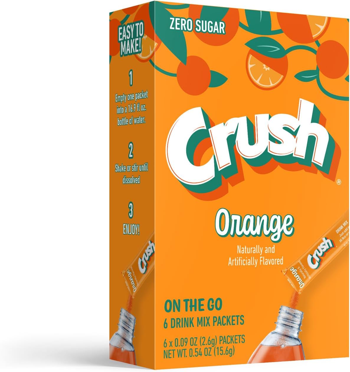 Crush Orange Singles to Go Sugar Free Powdered Drink Mix 6 Sachet 15.6g (0.54 OZ)