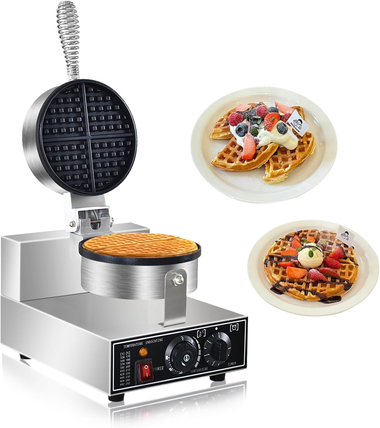 Commercial Waffle Maker Electric Waffle Iron Non-Stick Waffle Cones Maker Machine Hotel Waffle Maker With Time Control Temperature Adjustable, 110V 1300W
