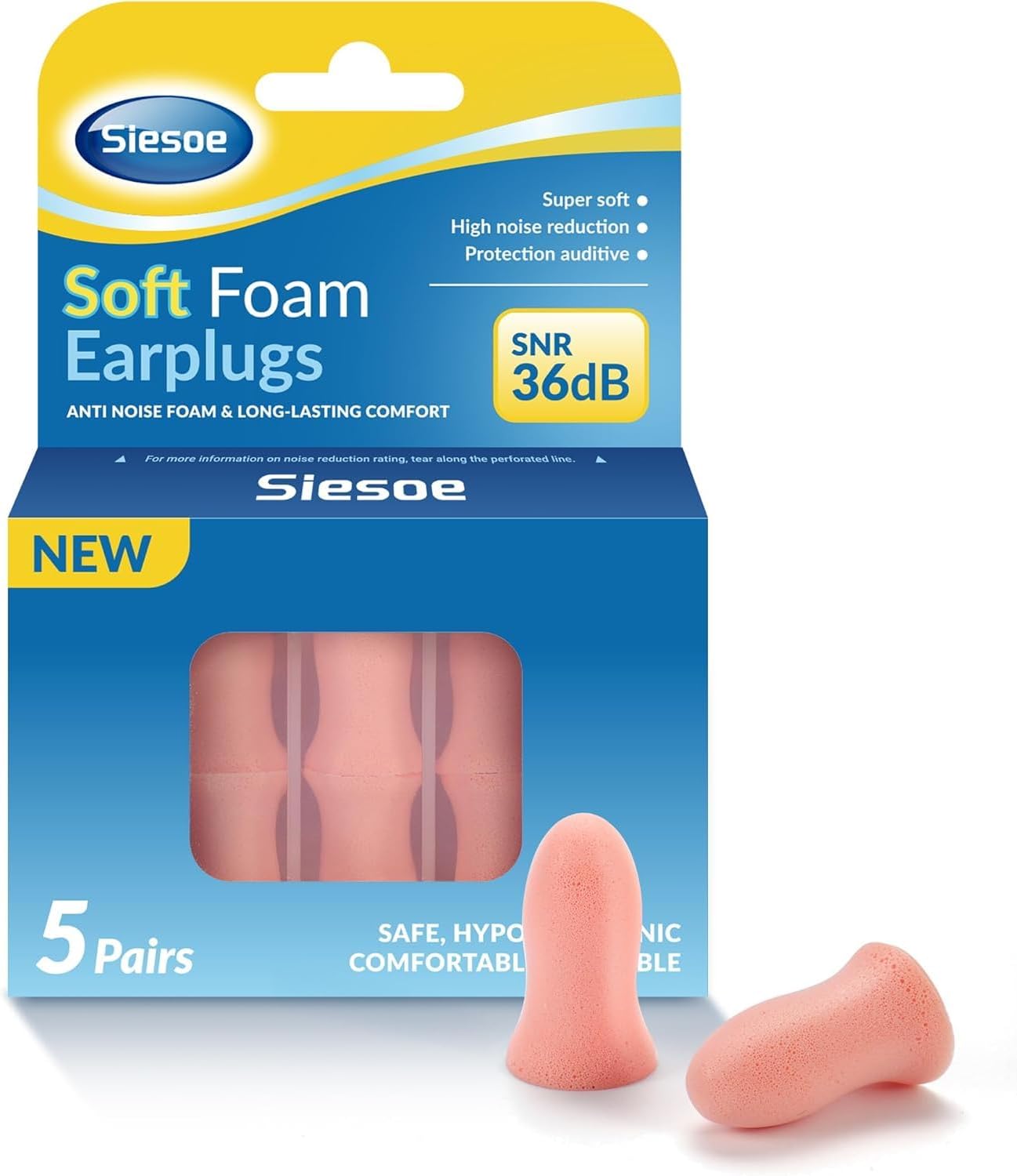 SIESOE Ear Plugs for Sleep：MicroVent™ 36dB 5 Pairs - CloudSoft™ Adaptive Fit & SmartSeal™ Tech for Sleeping, Concerts, Work, Travel, Noise Sensitivity