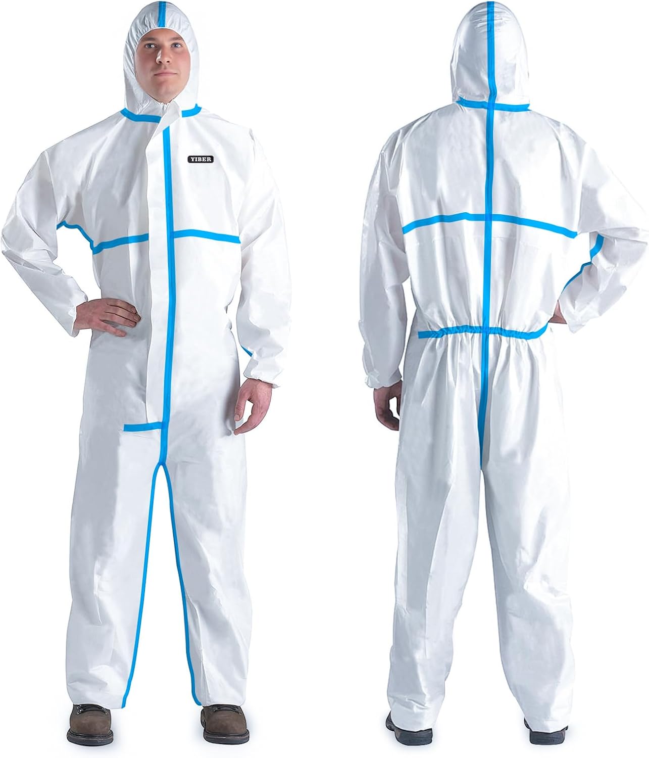 Hazmat Suit Disposable Coverall | Heavy Duty Full Body Paint Coverall & Suit in 7 Sizes - 2X-Large, With Blue Seal Tape, 1