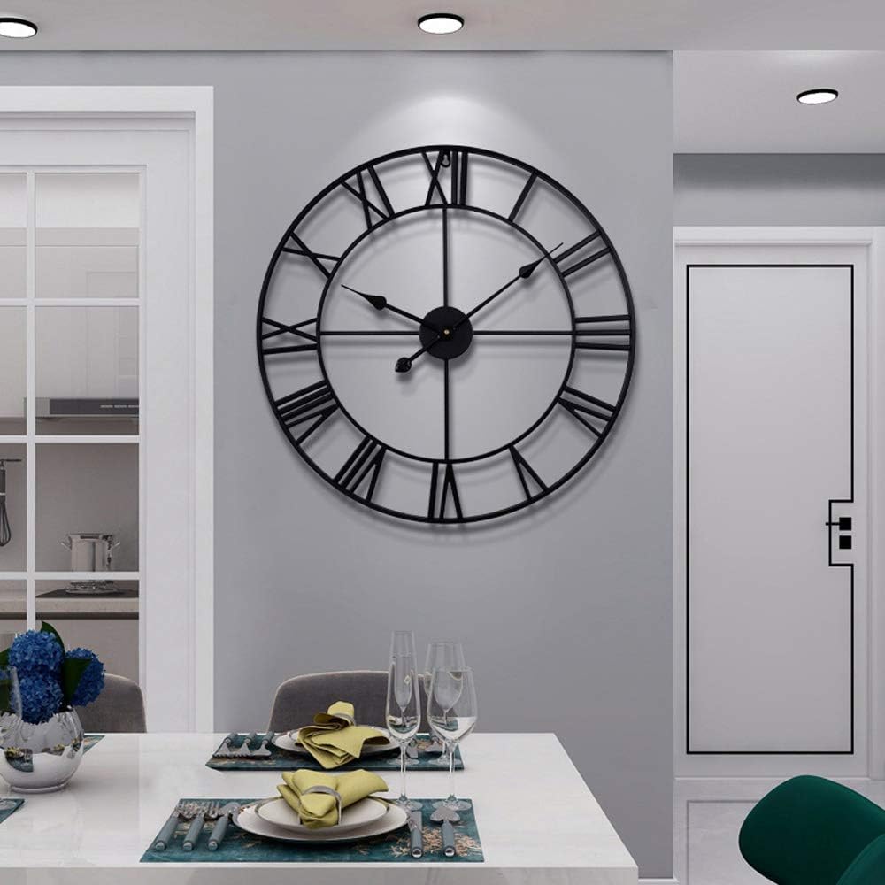 HAITANG Vintage Large Wall Clocks,Silent Non Ticking,Battery Operated,60cm /24" Round, Decorative Modern Black Roman Numerals Clocks for Living Room,Bedroom,Kitchen,Office Wall Decor