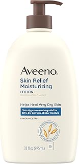 Aveeno Skin Relief Moisturizing Lotion for Very Dry Skin with Soothing Triple Oat & Shea Butter Formula, Dimethicone Skin Protectant Helps Heal Itchy, Dry Skin, Fragrance-Free, 33 fl. oz