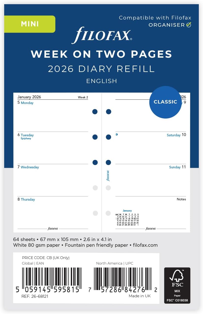Filofax Mini week on two pages English 2026 diary 26-68121