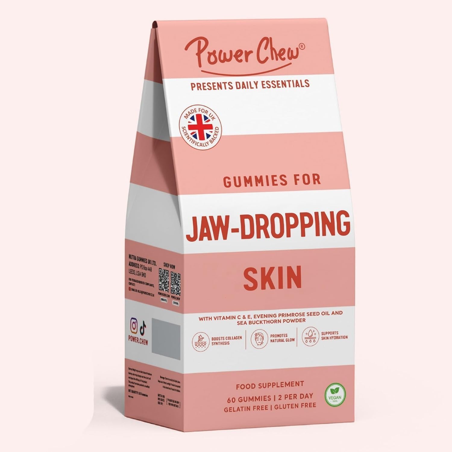 Jaw Dropping Skin Collagen Builder Gummies | 60 Vegan Gummies Chewable | Vitamin E & Collagen Vitamin C for Women & Men | Super Tasty Food Supplement for Adults