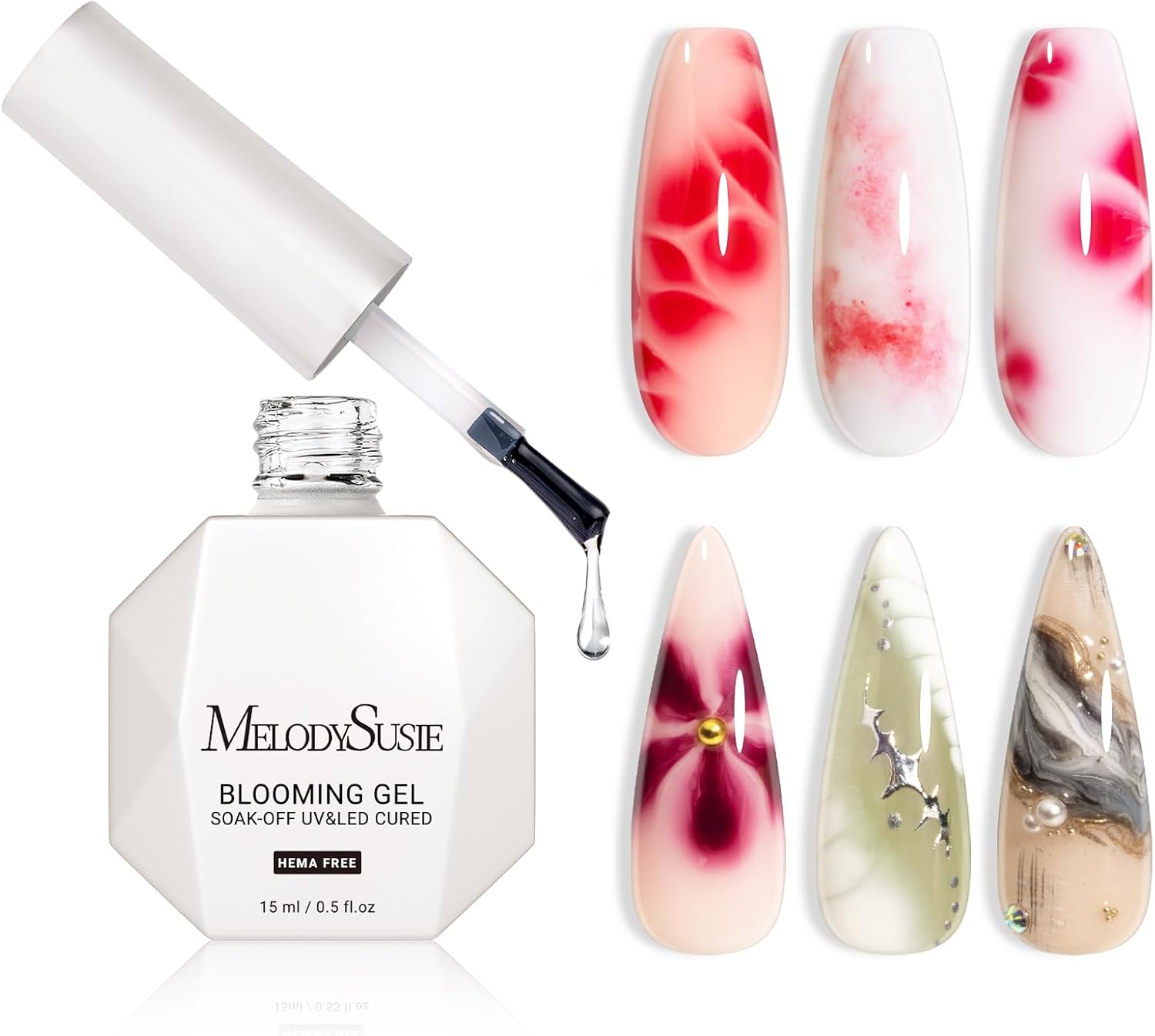 MelodySusie Hema Free Blooming Gel for Nail Design, Marble Watercolor UV Nail Polish, Spreading Effect Sheer Painting Nail Art Supplies, Nail Salon Manicure at Home for Women, 0.53 Fl Oz