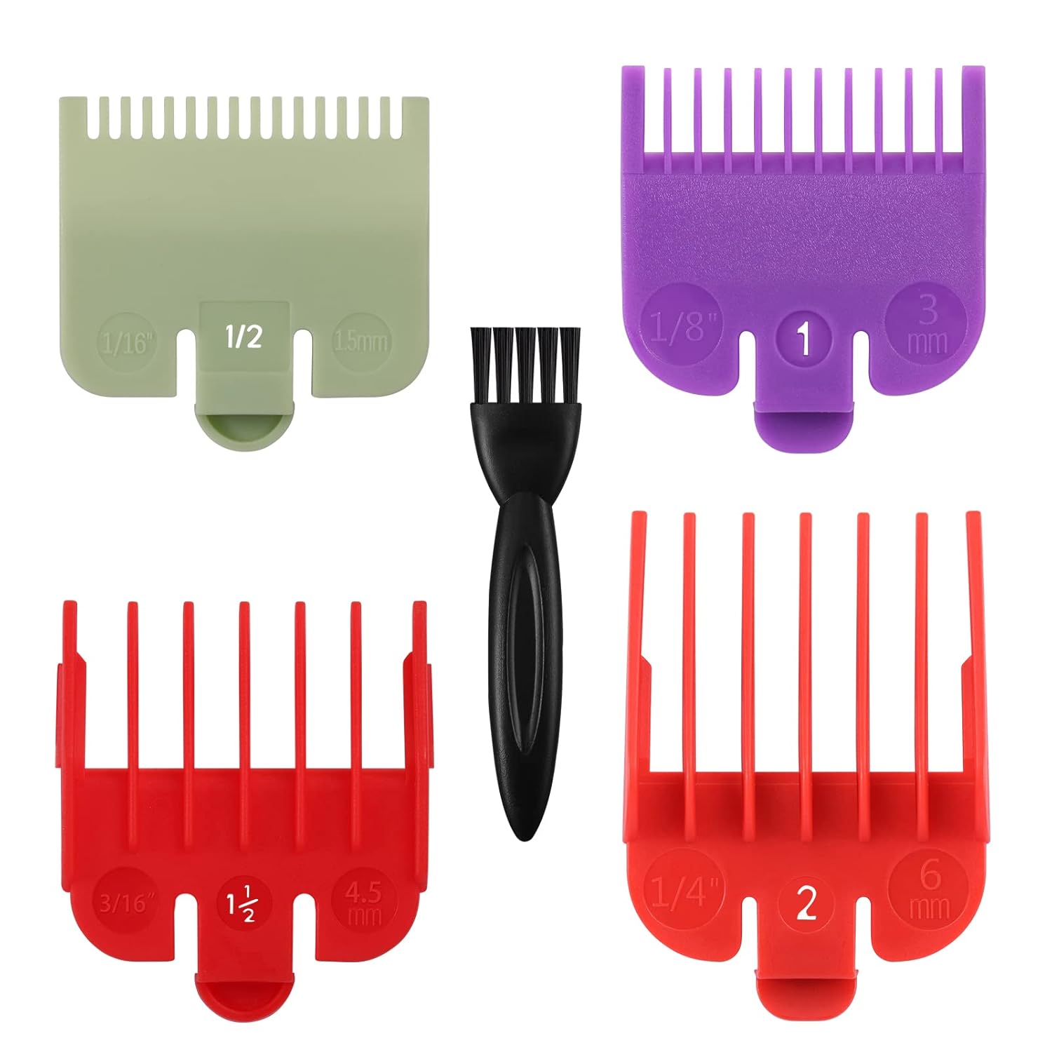 4 Professional Hair Clipper Guards Cutting Guides Fits for Most Wahl Clippers, Color Coded Clipper attachment Replacement - Guard Number: #1/2, #1, #1.5, #2(Length: 1/16, 1/8, 3/16 and 1/4 inch)