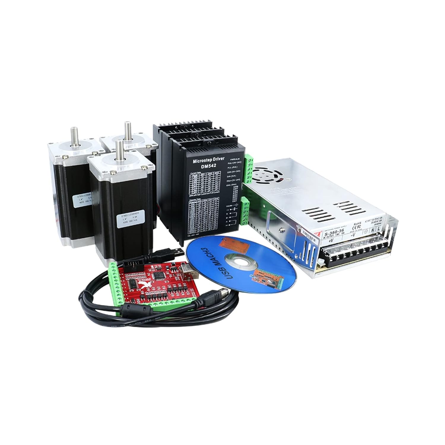 Single shaft 8mm CNC Router Kit 3 Axis,3pcs DM542 stepper motor driver and Nema23 425 Oz-in motor+4 axis mach3 USB interface board+power supply